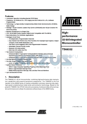 TS68332MAB/C20 datasheet - High Highperformance 32-bit Integrated Microcontroller