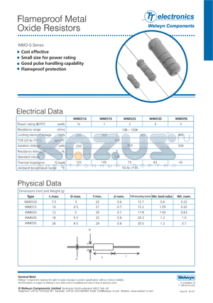 WMO3S-1K5JA5 datasheet - FLAMEPROOF METAL OXIDE RESISTORS