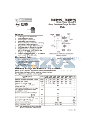 TS6B07G datasheet - Single Phase 6.0 Amps. Glass Passivated Bridge Rectifiers