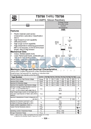 TS750 datasheet - 6.0 AMPS. Silicon Rectifiers
