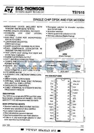 TS7515IP datasheet - SINGLE CHIP DPSK AND FSK MODEM