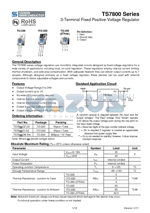 TS7800_11 datasheet - 3-Terminal Fixed Positive Voltage Regulator