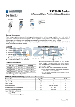 TS7800B_07 datasheet - 3-Terminal Fixed Positive Voltage Regulator