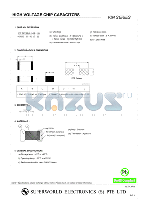 V2N120-B-10 datasheet - HIGH VOLTAGE CHIP CAPACITORS