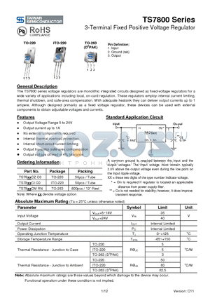 TS78CZC0 datasheet - 3-Terminal Fixed Positive Voltage Regulator