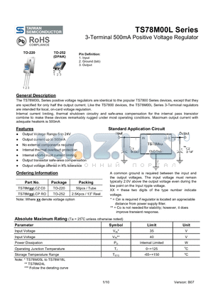 TS78M00L datasheet - 3-Terminal 500mA Positive Voltage Regulator