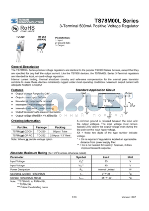 TS78MLCZC0 datasheet - 3-Terminal 500mA Positive Voltage Regulator