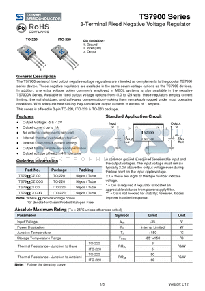 TS7900 datasheet - 3-Terminal Fixed Negative Voltage Regulator