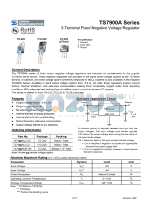 TS7900A datasheet - 3-Terminal Fixed Negative Voltage Regulator