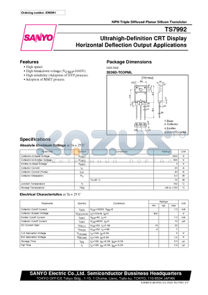 TS7992 datasheet - Ultrahigh-Definition CRT Display Horizontal Deflection Output Applications
