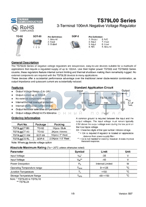 TS79LCSRL datasheet - 3-Terminal 100mA Negative Voltage Regulator