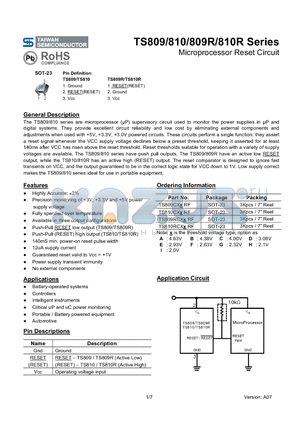 TS809_1 datasheet - Microprocessor Reset Circuit