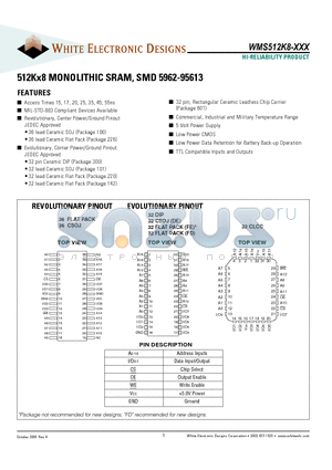 WMS512K8-15CCA datasheet - 512Kx8 MONOLITHIC SRAM