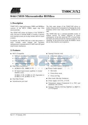 TS80C31X2-LLCD datasheet - 8-bit CMOS Microcontroller ROMless