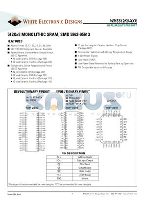 WMS512K8L-15CLI datasheet - 512Kx8 MONOLITHIC SRAM