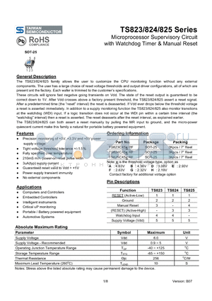 TS823CX5ERF datasheet - Microprocessor Supervisory Circuit with Watchdog Timer & Manual Reset