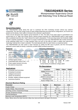 TS823CX5GRF datasheet - Microprocessor Supervisory Circuit with Watchdog Timer & Manual Reset