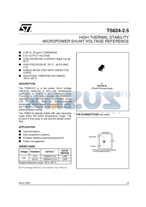 TS824-2.5 datasheet - HIGH THERMAL STABILITY MICROPOWER SHUNT VOLTAGE REFERENCE