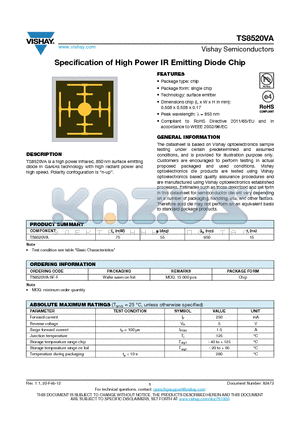 TS8520VA datasheet - Specification of High Power IR Emitting Diode Chip