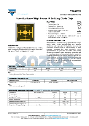TS8520VA-SF-F datasheet - Specification of High Power IR Emitting Diode Chip