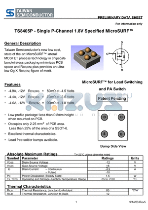 TS8405P datasheet - Single P-Channel 1.8V Specified MicroSURF