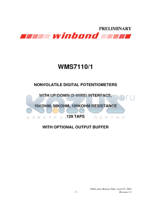 WMS7110 datasheet - NONVOLATILE DIGITAL POTENTIOMETERS WITH UP/DOWN (3-WIRE) INTERFACE