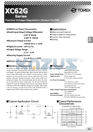 XC62GR3021ML datasheet - Positive Voltage Regulators (Output On/Off)