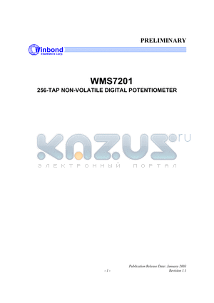 WMS7201010T datasheet - 256-TAP NON-VOLATILE DIGITAL POTENTIOMETER