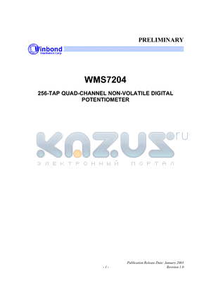 WMS7202010M datasheet - 256-TAP QUAD-CHANNEL NON-VOLATILE DIGITAL POTENTIOMETER