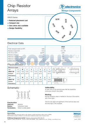 WNCR datasheet - Chip Resistor Arrays