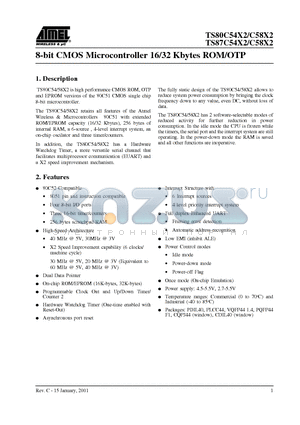 TS87C58X2 datasheet - 8-bit CMOS Microcontroller 16/32 Kbytes ROM/OTP