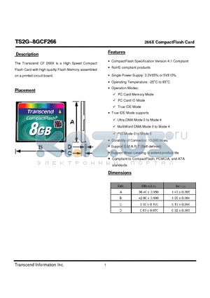 TS8GCF266 datasheet - 266X CompactFlash Card