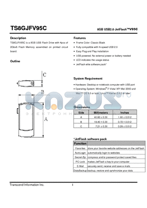 TS8GJFV95C datasheet - 8GB USB2.0 JetFlashV95C