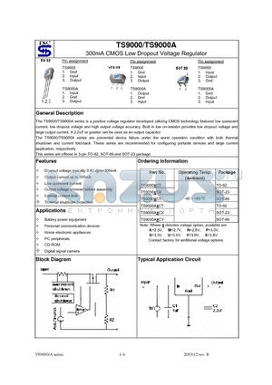 TS9000SCY datasheet - 300mA CMOS Low Dropout Voltage Regulator