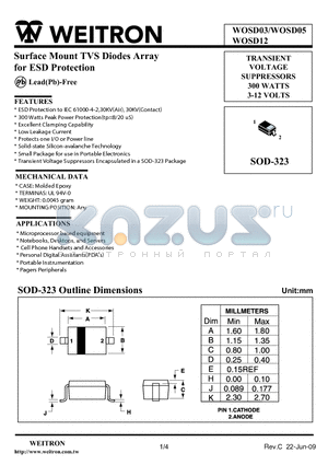 WOSD03 datasheet - Surface Mount TVS Diodes Array for ESD Protection