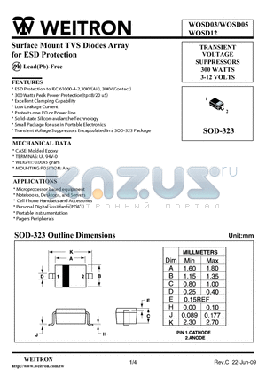 WOSD03_09 datasheet - Surface Mount TVS Diodes Array for ESD Protection