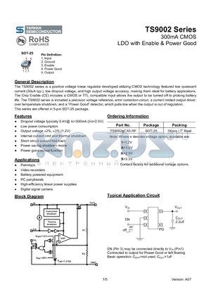 TS9002 datasheet - 300mA CMOS LDO with Enable & Power Good