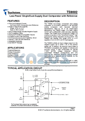 TS9002 datasheet - Low-Power Single/Dual-Supply Dual Comparator with Reference