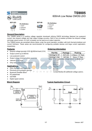 TS9005 datasheet - 600mA Low Noise CMOS LDO