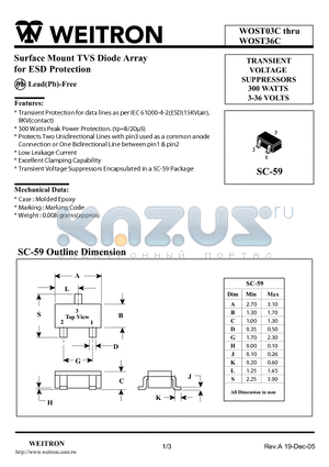 WOST03C datasheet - Surface Mount TVS Diode Array for ESD Protection