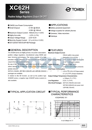 XC62HR2001DR datasheet - Positive Voltage Regulators (Output ON/OFF)