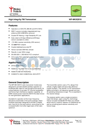 WP-MK-X2010-434 datasheet - High Integrity FM Transceiver