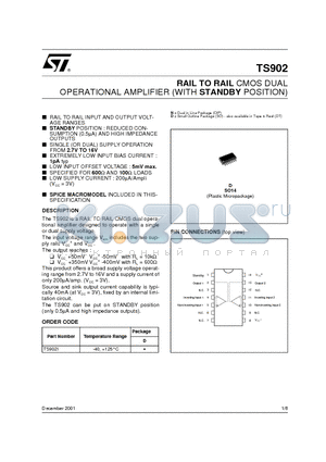 TS902_01 datasheet - RAIL TO RAIL CMOS DUAL OPERATIONAL AMPLIFIER WITH STANDBY POSITION