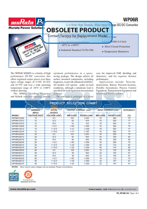 WP06R12S12 datasheet - 5-6 Watt High Density, Wide Input Range DC/DC Converter