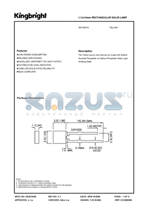 WP1002YD datasheet - 1.1x3.4mm RECTANGULAR SOLID LAMP