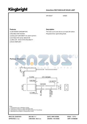 WP103GDT datasheet - 2mmx5mm RECTANGULAR SOLID LAMP