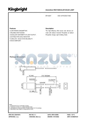 WP103IDT datasheet - 2mmx5mm RECTANGULAR SOLID LAMP