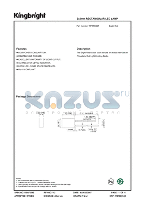 WP113HDT datasheet - 2x5mm RECTANGULAR LED LAMP