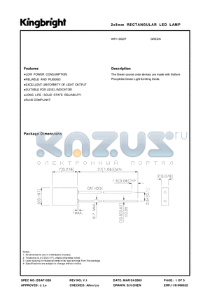 WP113GDT datasheet - 2x5mm RECTANGULAR LED LAMP