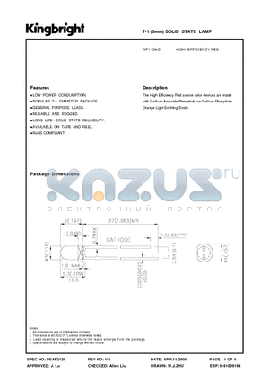 WP1154ID datasheet - T-1 (3mm) SOLID STATE LAMP